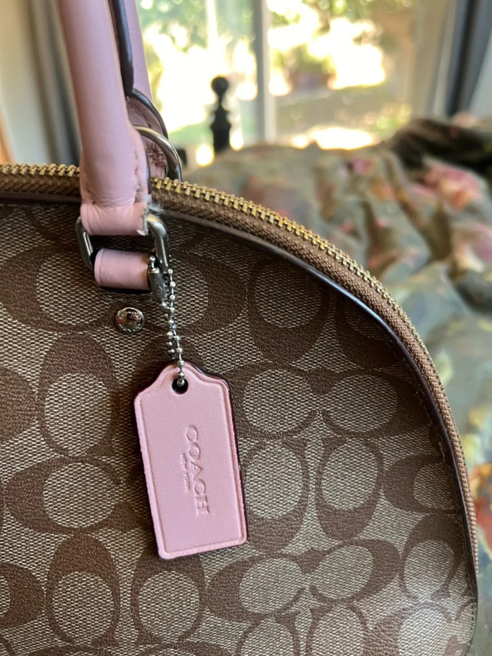 Coach Sierra Dome Satchel — Brown Signature with Pink Trim
